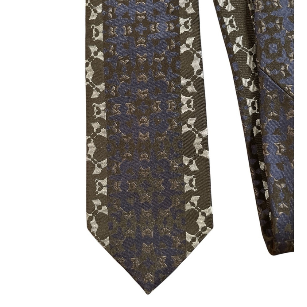 Christian Lacroix blue/black/gray/olive 100% silk patterned tie 3” x 60” (3/$25)